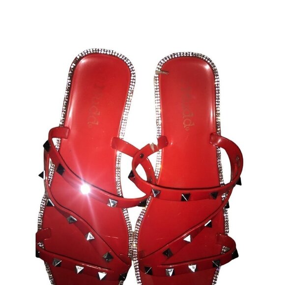 WOMEN’S Red Rhinestone Slides Size 8 1/2 - Picture 7 of 9